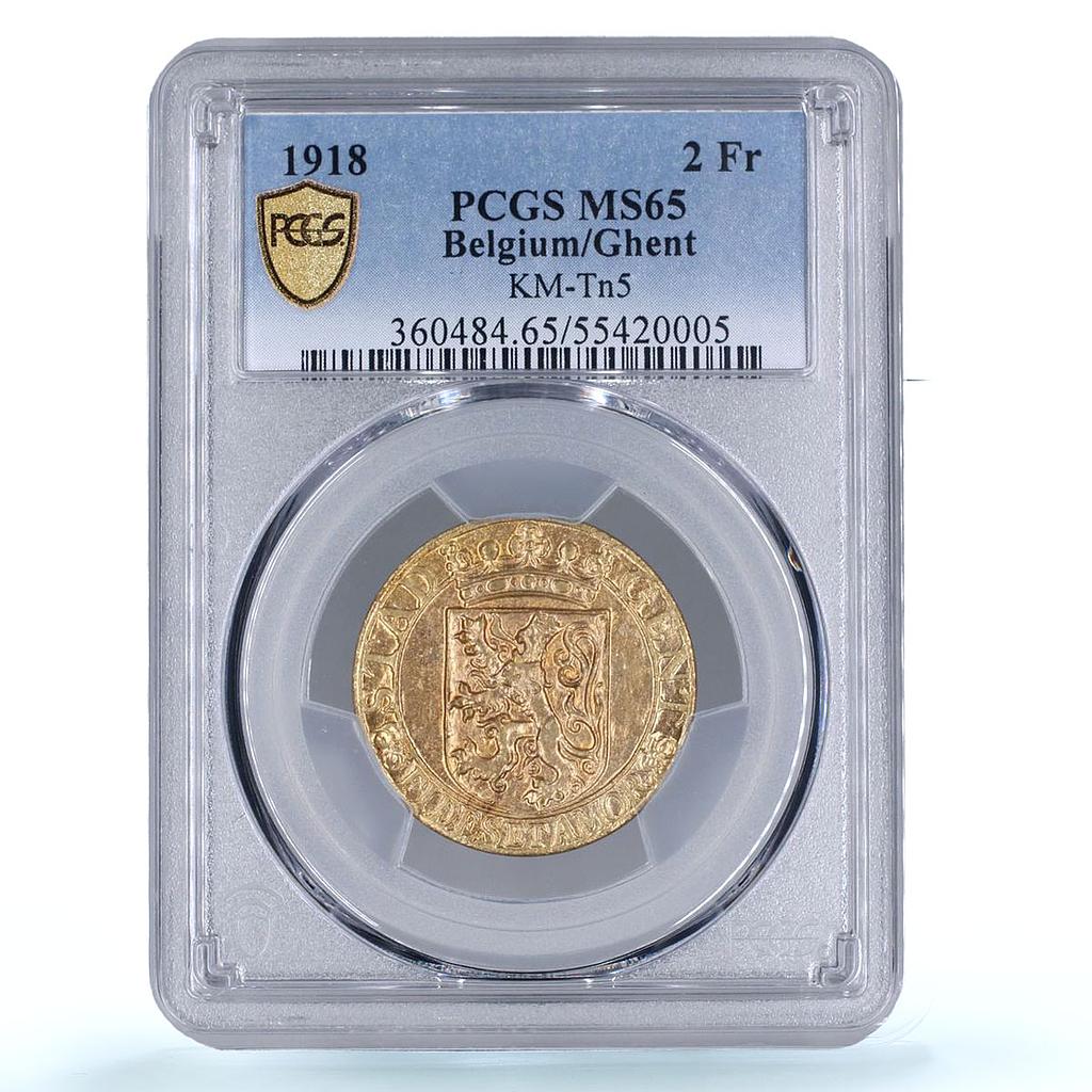 Belgium Ghent 2 franken German Occupation Coinage KM-Tn5 MS65 PCGS coin 1918