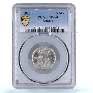 Estonia 5 marka Republic Coinage Three Lions KM-3 MS64 PCGS CuNi coin 1922