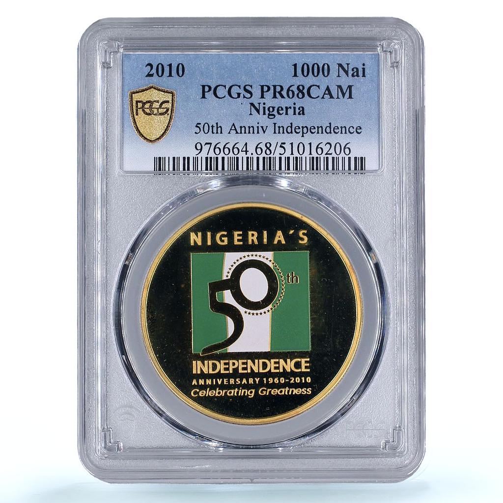 Nigeria 1000 naira Independence Anniversary History PR68 PCGS silver coin 2010