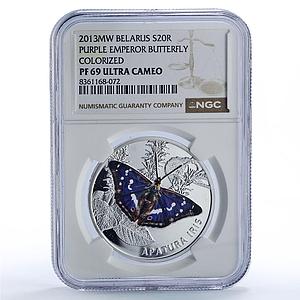 Belarus 20 roubles Purple Emperor Butterfly Fauna PF69 NGC silver coin 2013