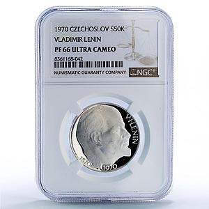 Czechoslovakia 50 korun Vladimir Lenin Birth Politics PF66 NGC silver coin 1970