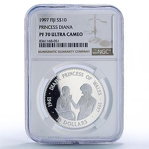 Fiji 10 dollars Princess Diana Child History Politics PF70 NGC silver coin 1997