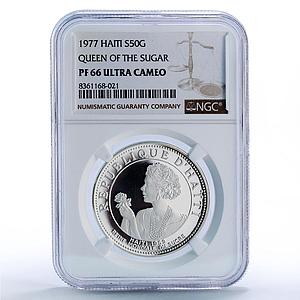 Haiti 50 gourdes World Queen Sugar Cane Elizabeth II PF66 NGC silver coin 1977