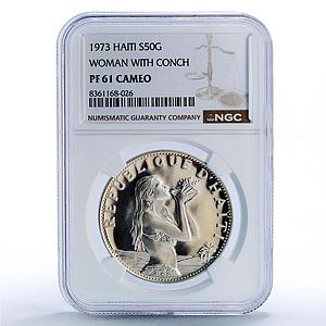 Haiti 50 gourdes Woman on the Beach Fineness Left PF61 NGC silver coin 1973
