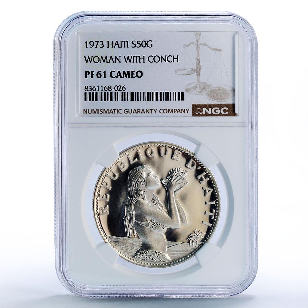 Haiti 50 gourdes Woman on the Beach Fineness Left PF61 NGC silver coin 1973
