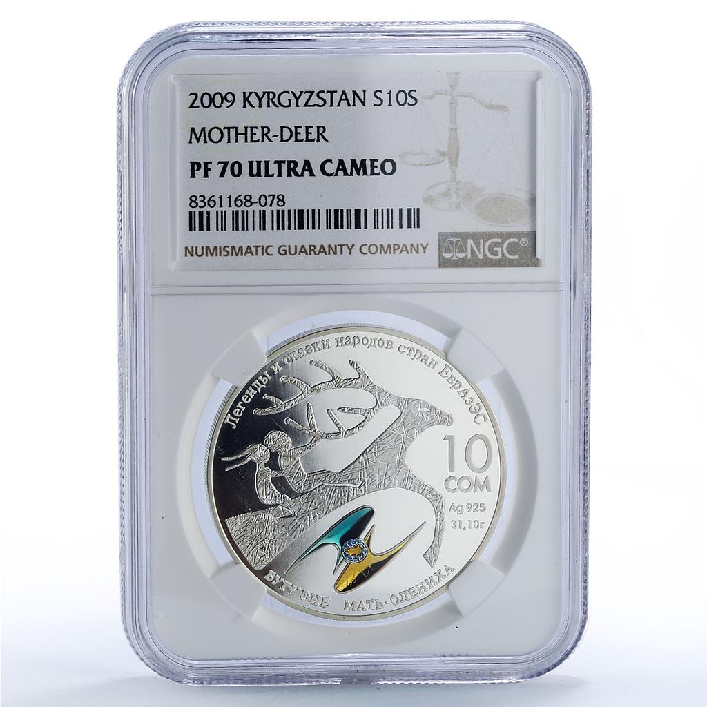 Kyrgyzstan 10 som Mother Deer EurAsEC Legends Tales PF70 NGC silver coin 2009