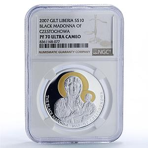 Liberia 10 dollars Black Madonna Czestochowa Religion PF70 NGC silver coin 2007