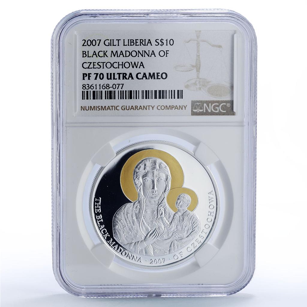 Liberia 10 dollars Black Madonna Czestochowa Religion PF70 NGC silver coin 2007