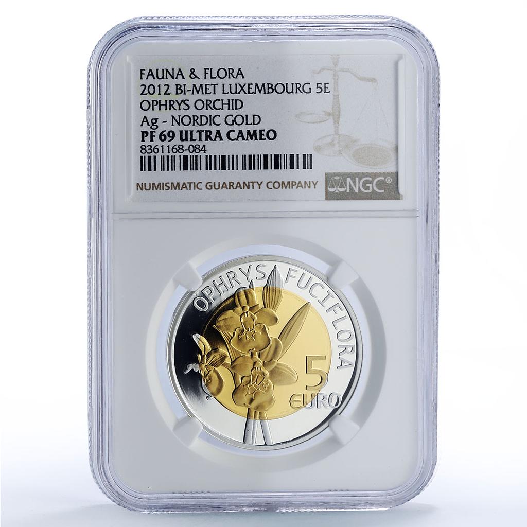 Luxembourg 5 euro Ophrys Orchid Flower Flora PF69 NGC bimetal coin 2012