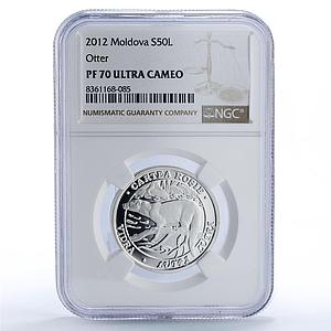 Moldova 50 lei Otter Red Book Wildlife Fauna PF70 NGC silver coin 2012