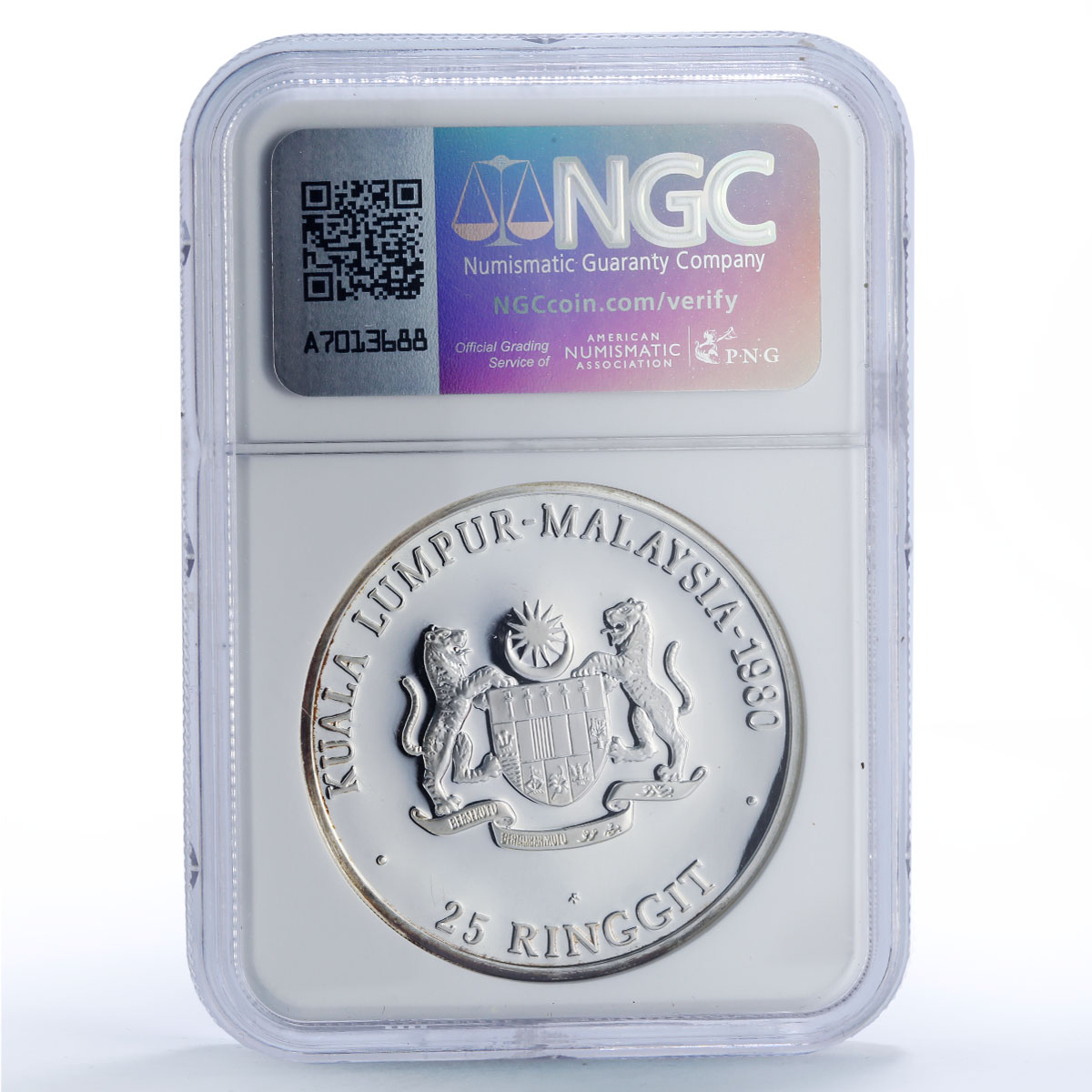 Malaysia 25 ringgit 9th SE Asian Games Map Sports PF69 NGC silver coin 1980