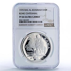 Ras al-Khaimah 10 riyals Rome Empire Emperor Augustus PF66 NGC silver coin 1970