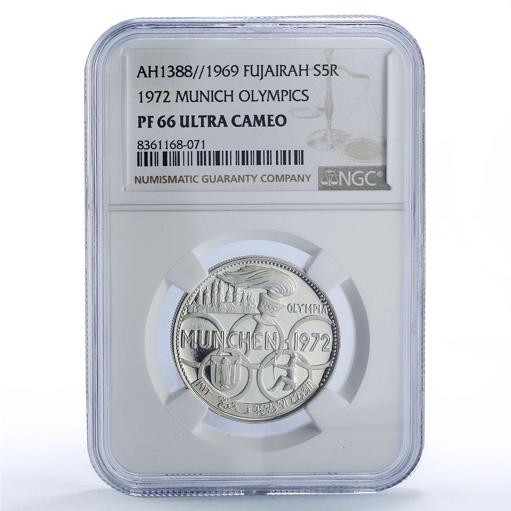 Fujairah 5 riyals Munich Munchen 1972 Olympic Games PF66 NGC silver coin 1969