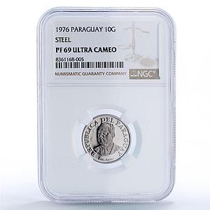 Paraguay 10 guaranies Republic Coinage Cow Head PF69 NGC NiSteel coin 1976