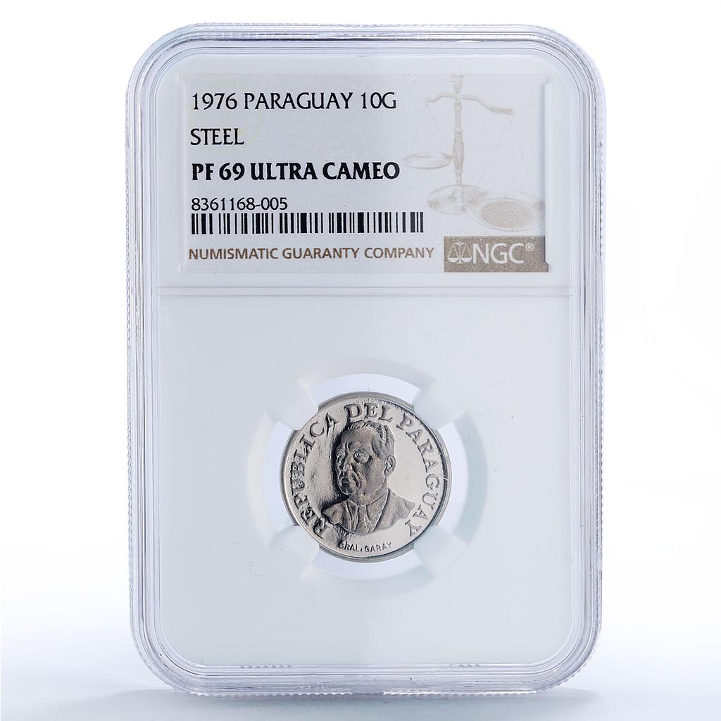 Paraguay 10 guaranies Republic Coinage Cow Head PF69 NGC NiSteel coin 1976