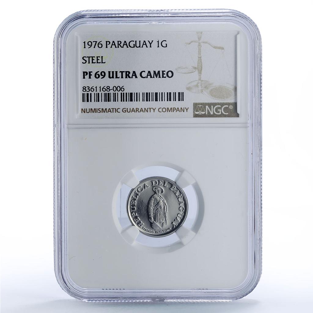Paraguay 1 guarani Republic Coinage Soldier KM-151 PF69 NGC NiSteel coin 1976