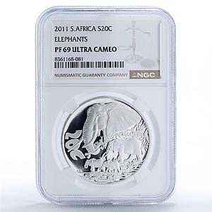 South Africa 20 cents Elephants Limpopo Wildlife Fauna PF69 NGC silver coin 2011