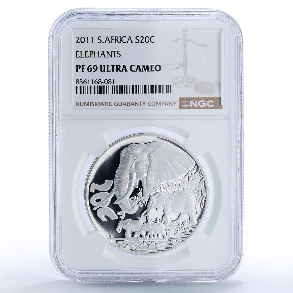 South Africa 20 cents Elephants Limpopo Wildlife Fauna PF69 NGC silver coin 2011