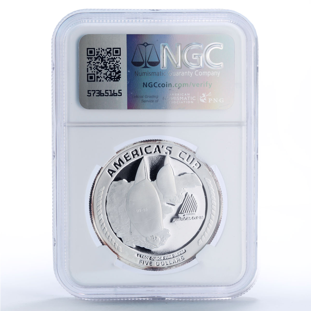 American Samoa 5 dollars America Cup Yachting Ship PF69 NGC silver coin 1988
