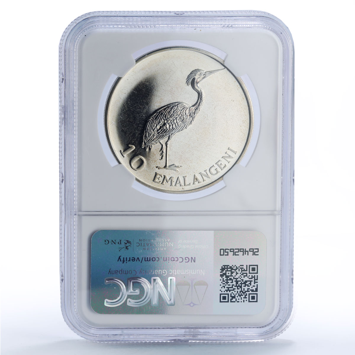 Swaziland 10 emalangeni Sobhuza II Birth Heron Bird MS64 NGC silver coin 1975