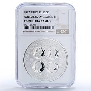 Turks and Caicos Islands 20 crowns King George III PF69 NGC silver coin 1977