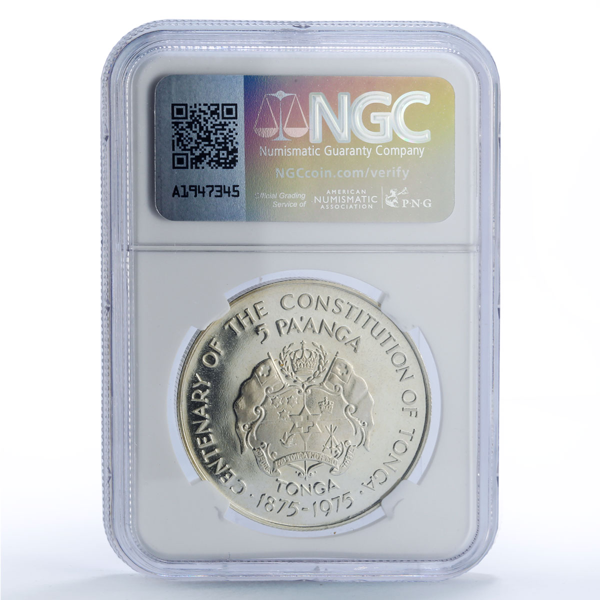 Tonga 5 paanga Constitution Tupou IV History Politics PF65 NGC silver coin 1975