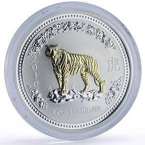 Australia 1 dollar Year of the Tiger 2010 Lunar Series 1 Gilt silver coin 2007