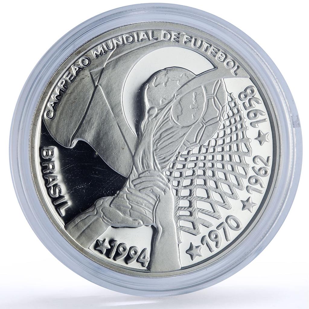 Brazil 4 reais Football World Cup USA Trophy Sports proof silver coin 1994