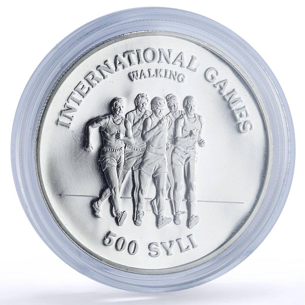 Guinea 500 sylis Walking International Games Sports proof silver coin 1984