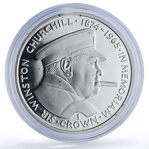 Isle of Man 1 crown Churchill Memoriam History Politics proof silver coin 1990