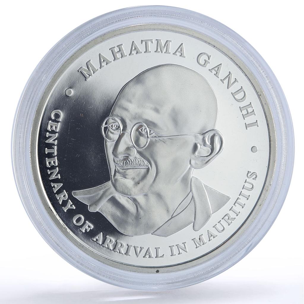 Mauritius 100 rupees Mahatma Gandhi Visit History Politics silver coin 2001