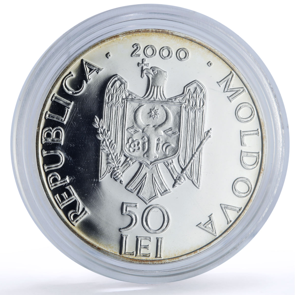 Moldova 50 lei Saharna Monastery Church Religion Architecture silver coin 2000