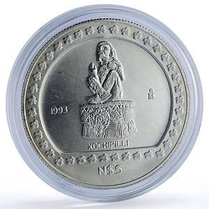 Mexico 5 pesos Xochipilli Precolombina Aztec silver coin 1993