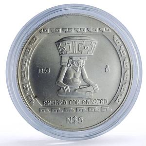 Mexico 5 pesos Anciano Brasero Precolombina Veracruz Variety 1 silver coin 1993