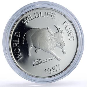 Philippines 200 piso Mindoro Bull Wildlife WWF Fauna proof silver coin 1987