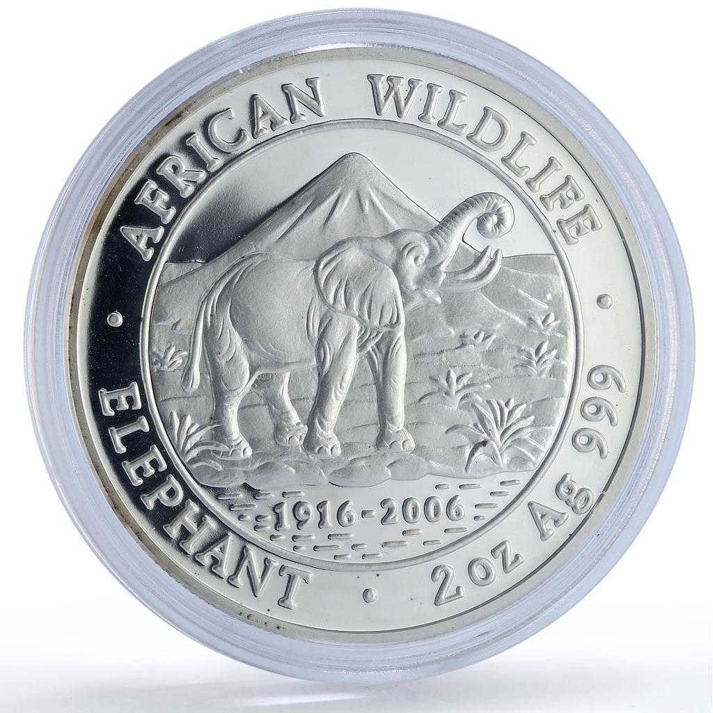 Somalia 2000 shillings Elephant African Wildlife Fauna 2 oz silver coin 2006