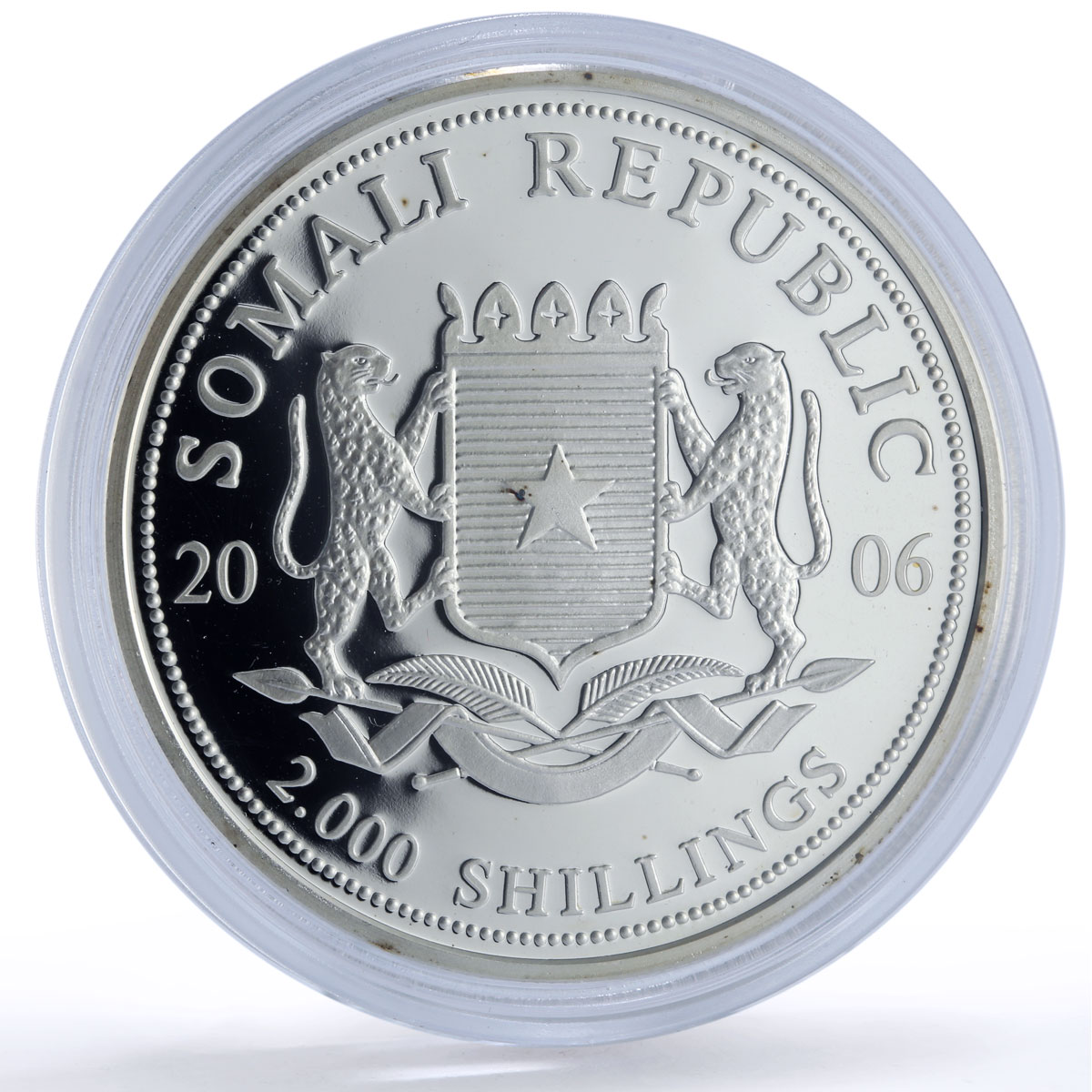 Somalia 2000 shillings Elephant African Wildlife Fauna 2 oz silver coin 2006