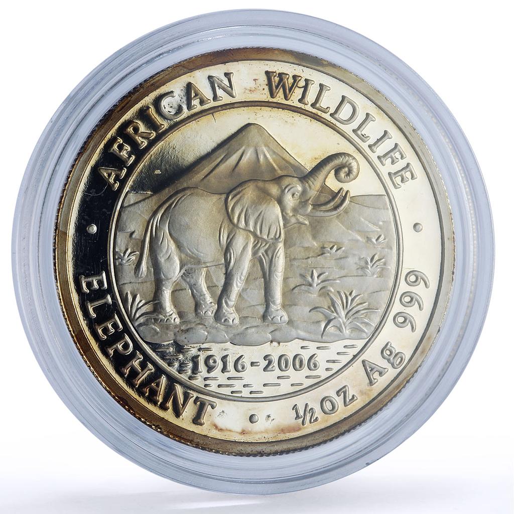 Somalia 500 shillings Elephant African Wildlife Fauna proof silver coin 2006