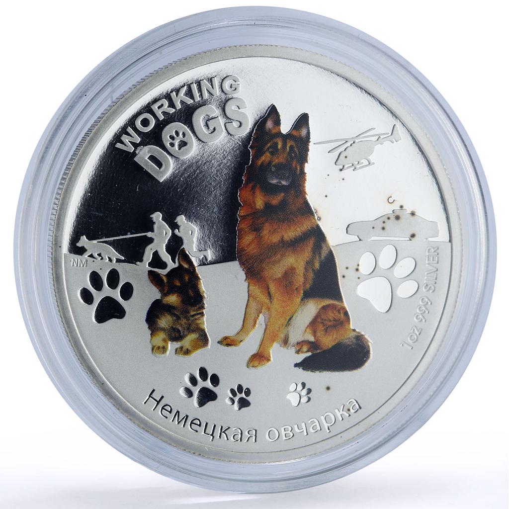 Tuvalu 1 dollar German Shepard Working Dogs Color proof silver coin 2011