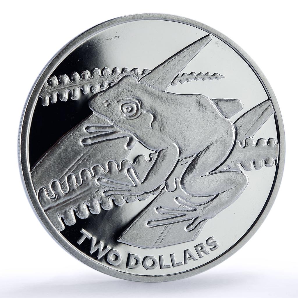 Fiji 2 dollars Tree Frog Conservation Wildlife Fauna proof silver coin 2018
