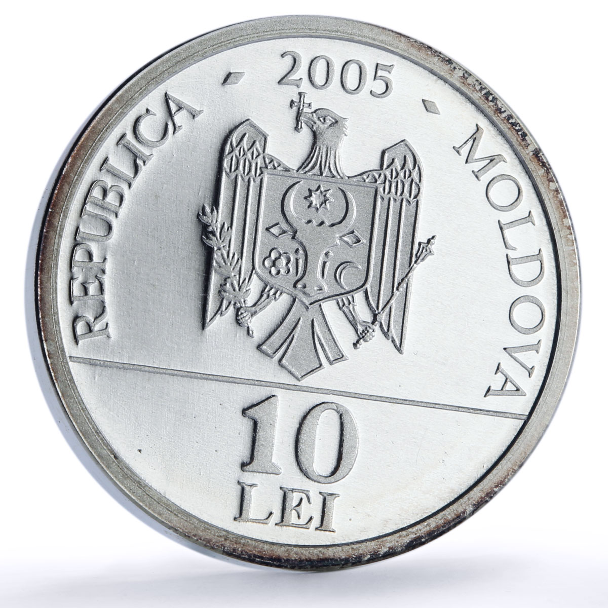 Moldova 10 lei Imperial Eagle Red Book Wildlife Bird Fauna silver coin 2005