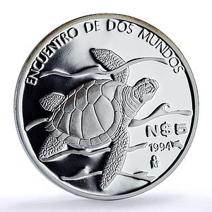 Mexico 5 pesos Sea Turtle Wildlife Ibero-American Fauna proof silver coin 1994