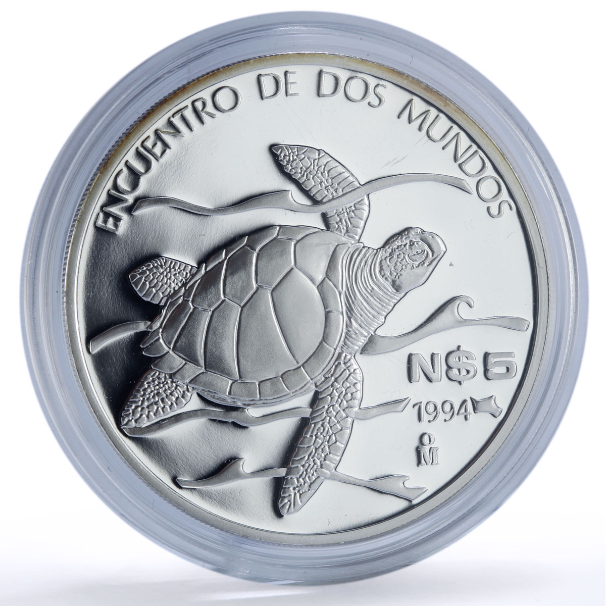 Mexico 5 pesos Sea Turtle Wildlife Ibero-American Fauna proof silver coin 1994