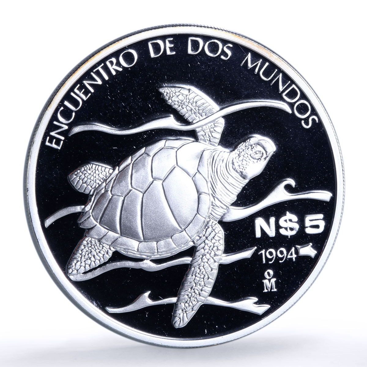 Mexico 5 pesos Sea Turtle Wildlife Ibero-American Fauna proof silver coin 1994