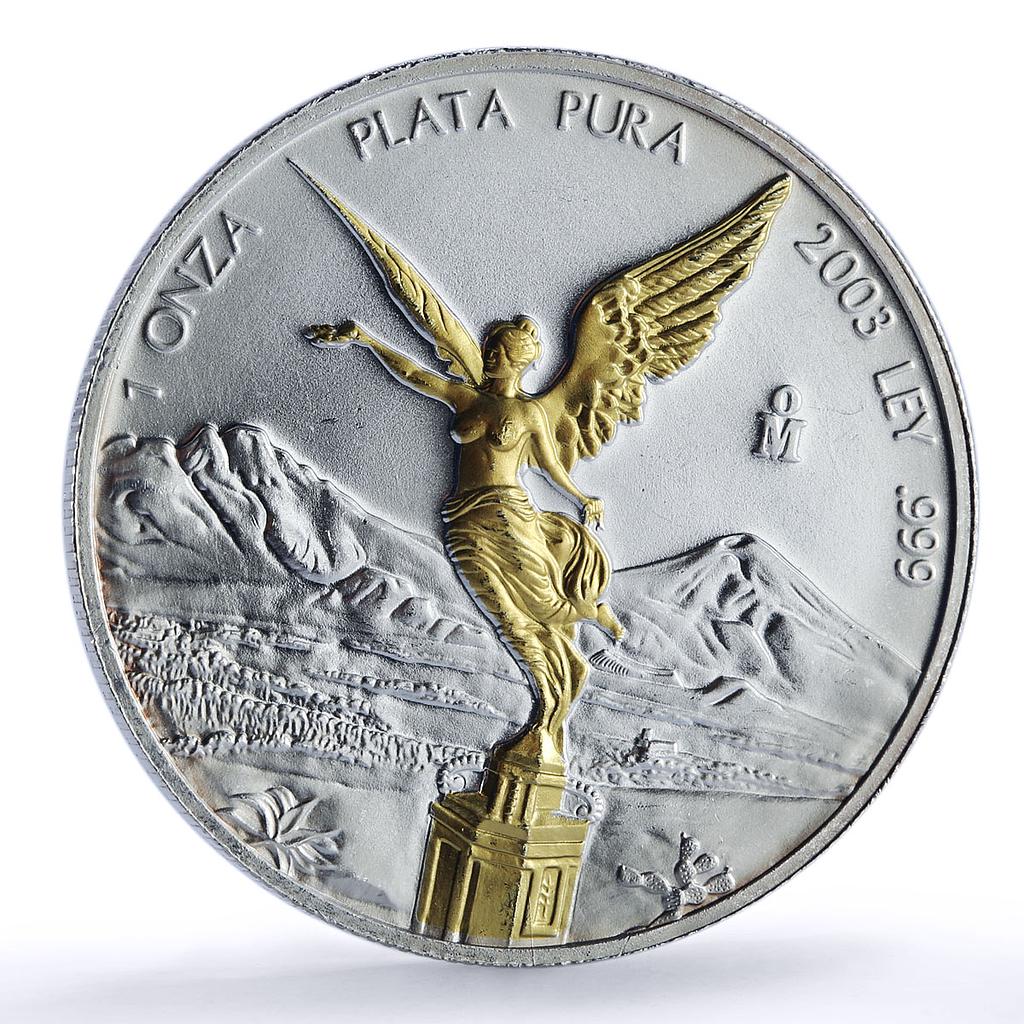 Mexico 1 onza Libertad Angel of Independence Gilt silver coin 2003