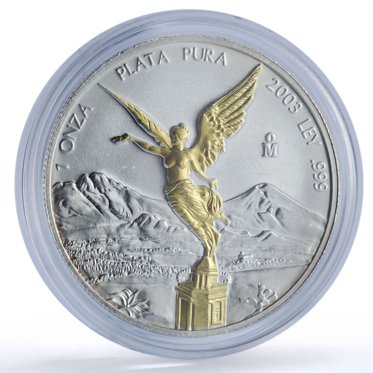 Mexico 1 onza Libertad Angel of Independence Gilt silver coin 2003
