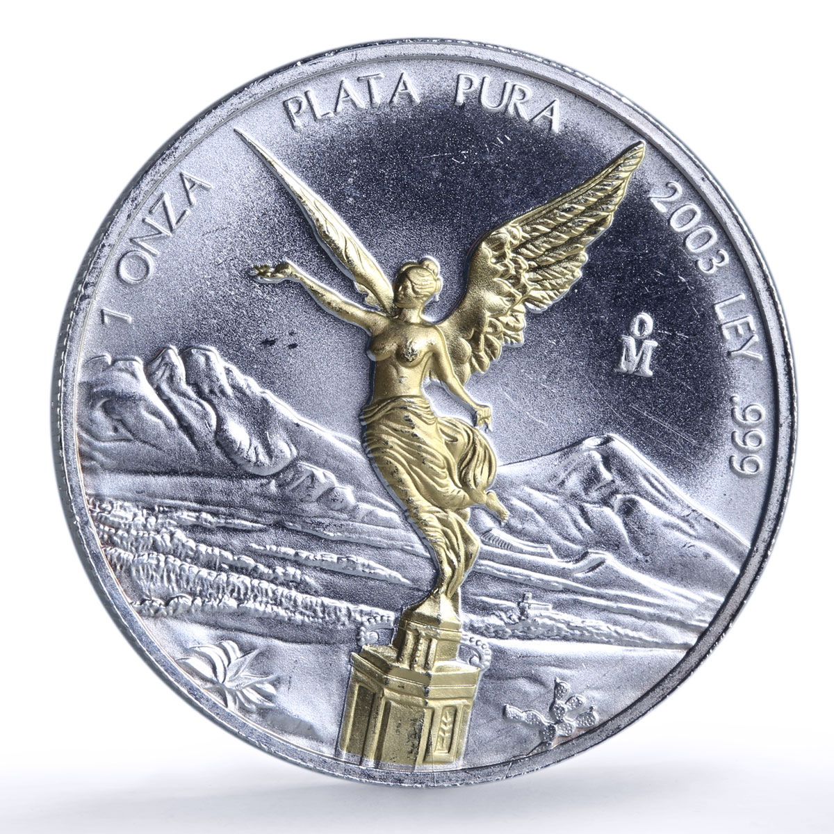Mexico 1 onza Libertad Angel of Independence Gilt silver coin 2003