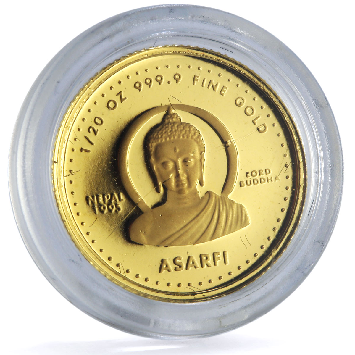 Nepal 1/20 oz asarfi Lord Buddha Buddhism Religion proof gold coin 1995