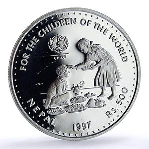 Nepal 500 rupees UNICEF Save the Children Child Year proof silver coin 1997