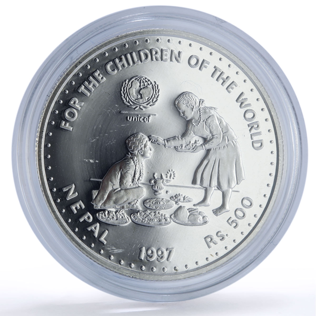 Nepal 500 rupees UNICEF Save the Children Child Year proof silver coin 1997